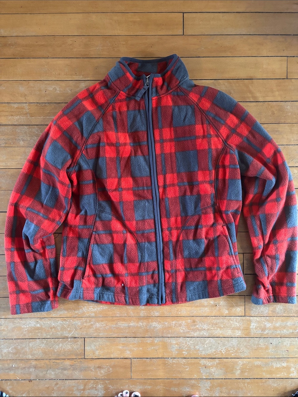 Merona Red and Gray Plaid Fleece Jacket